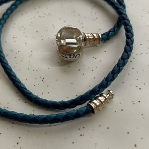 Pandora 18in Blue Leather Wrap Bracelet